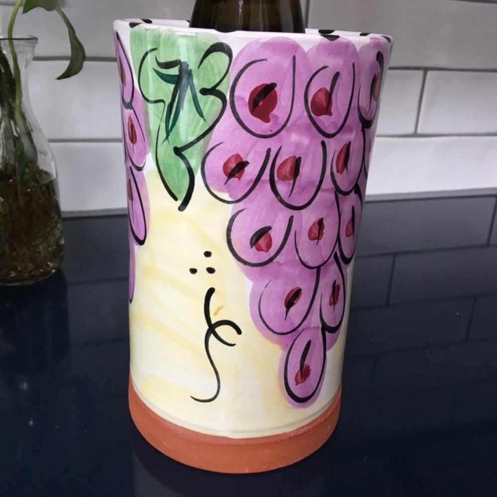PRICE IS FIRM!  Artisan Hand Painted Holder/Organizer/Wine Cooler